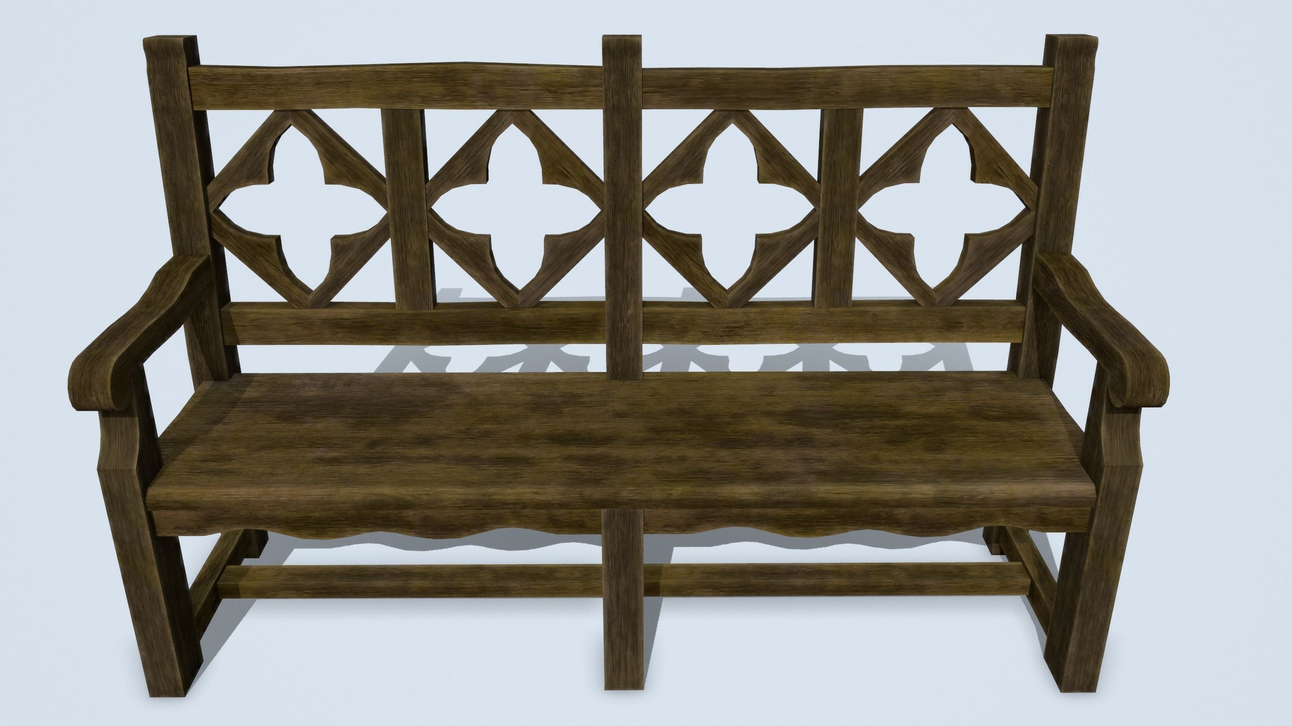 Antique Wooden Benches Low-poly 3D model_6
