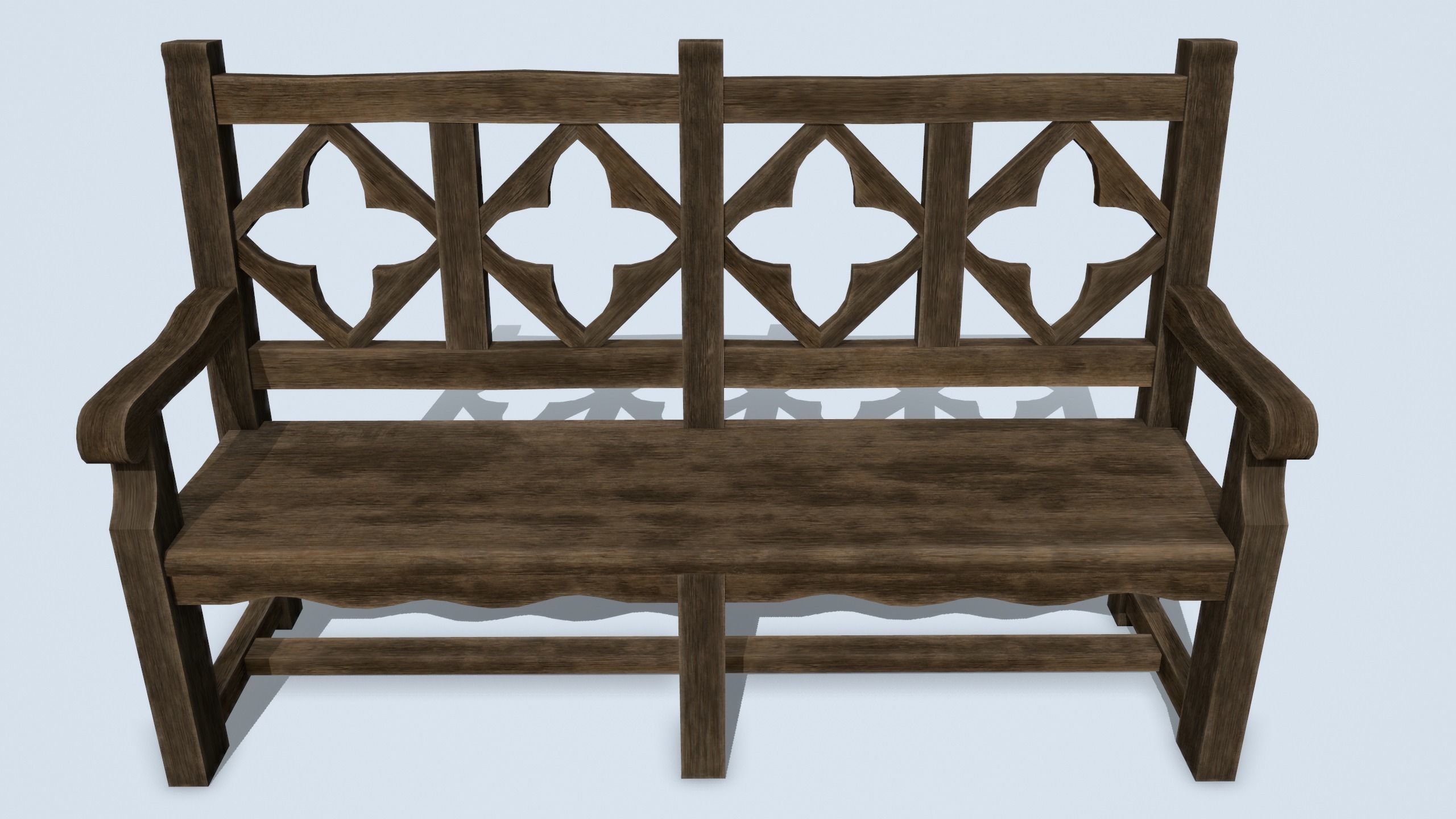 Antique Wooden Benches Low-poly 3D model_8