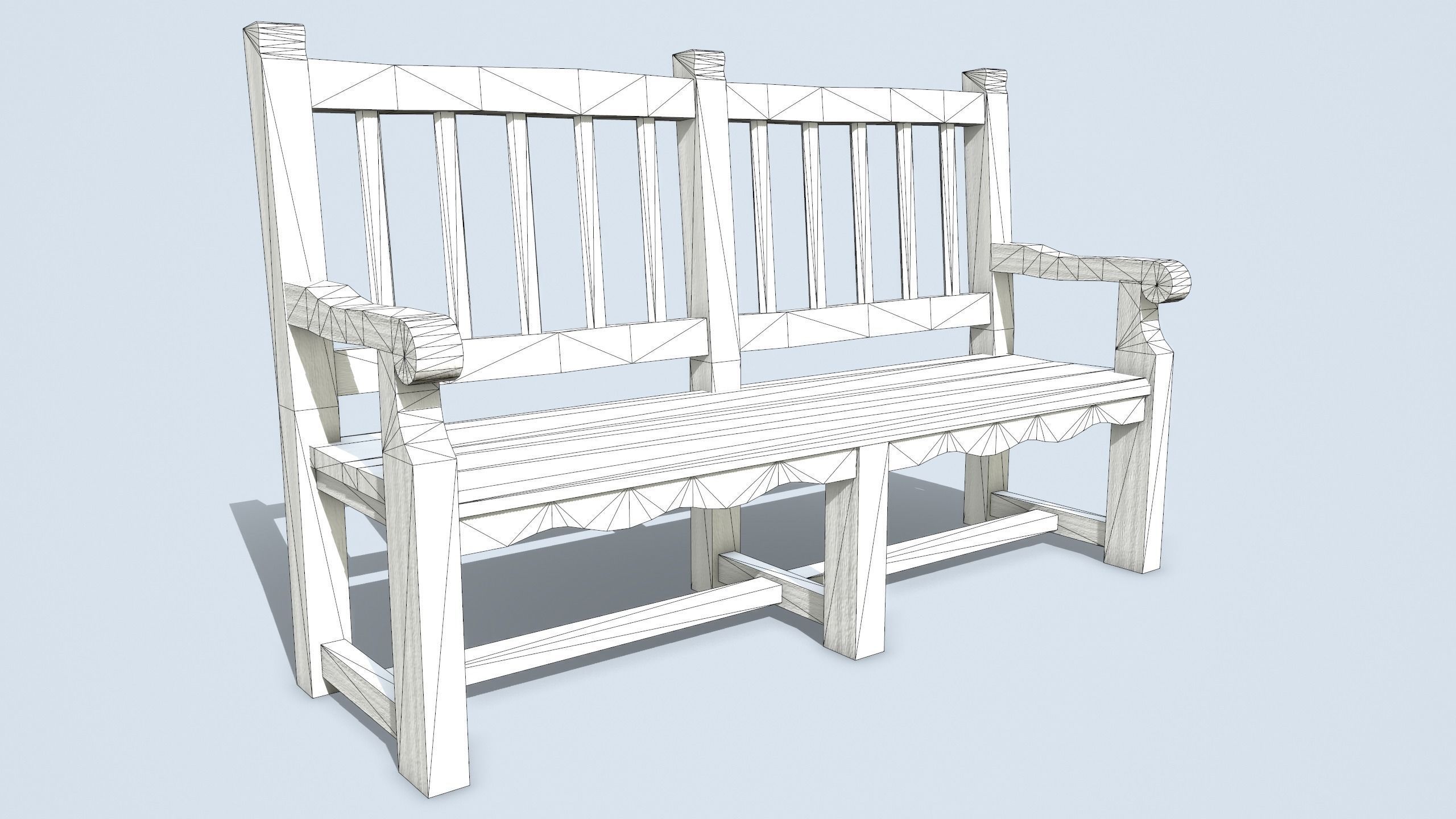 Antique Wooden Benches Low-poly 3D model_19