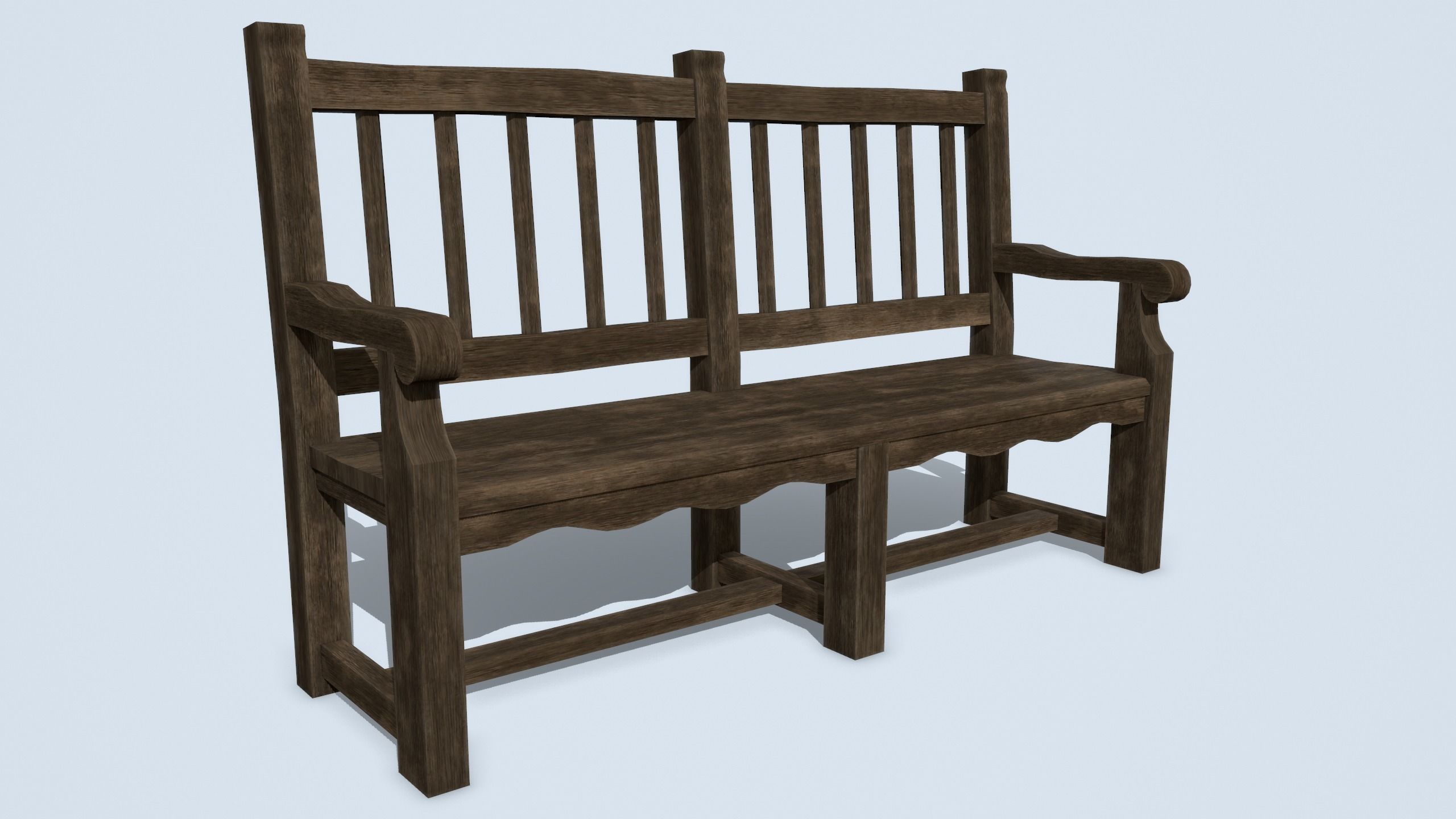 Antique Wooden Benches Low-poly 3D model_13
