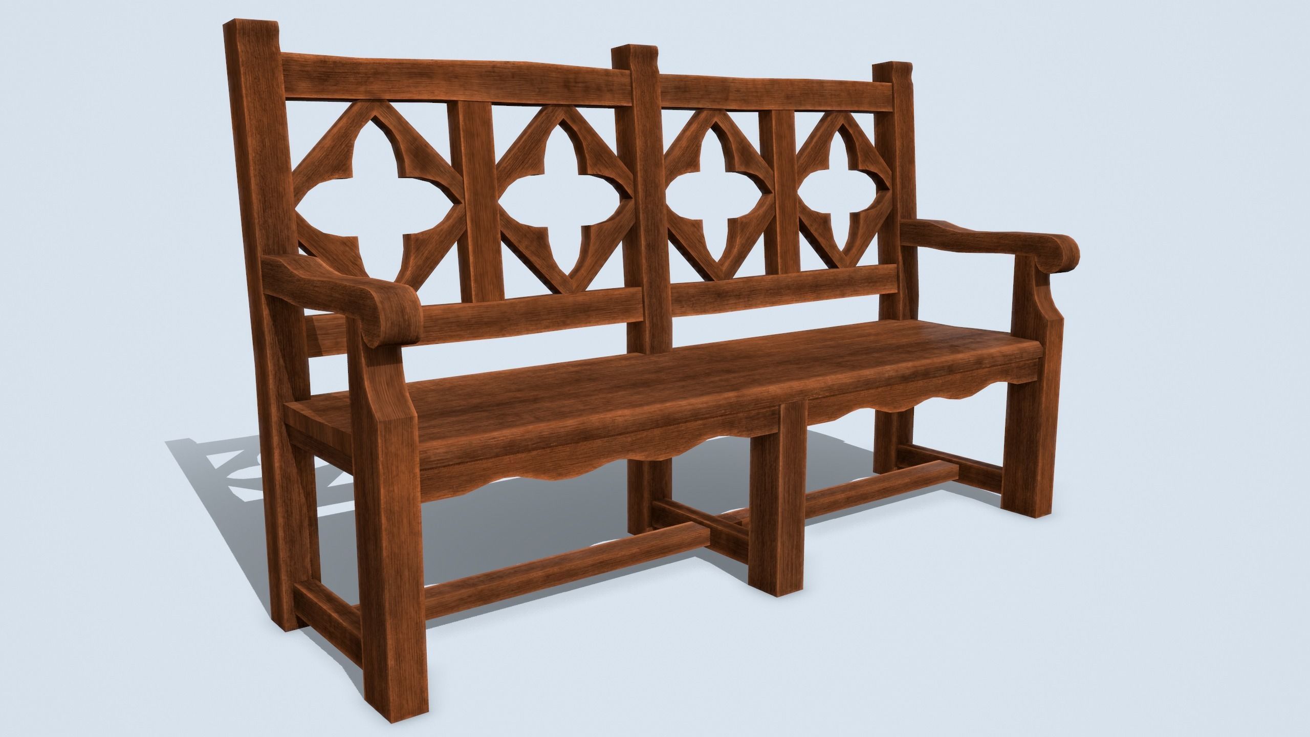 Antique Wooden Benches Low-poly 3D model_3