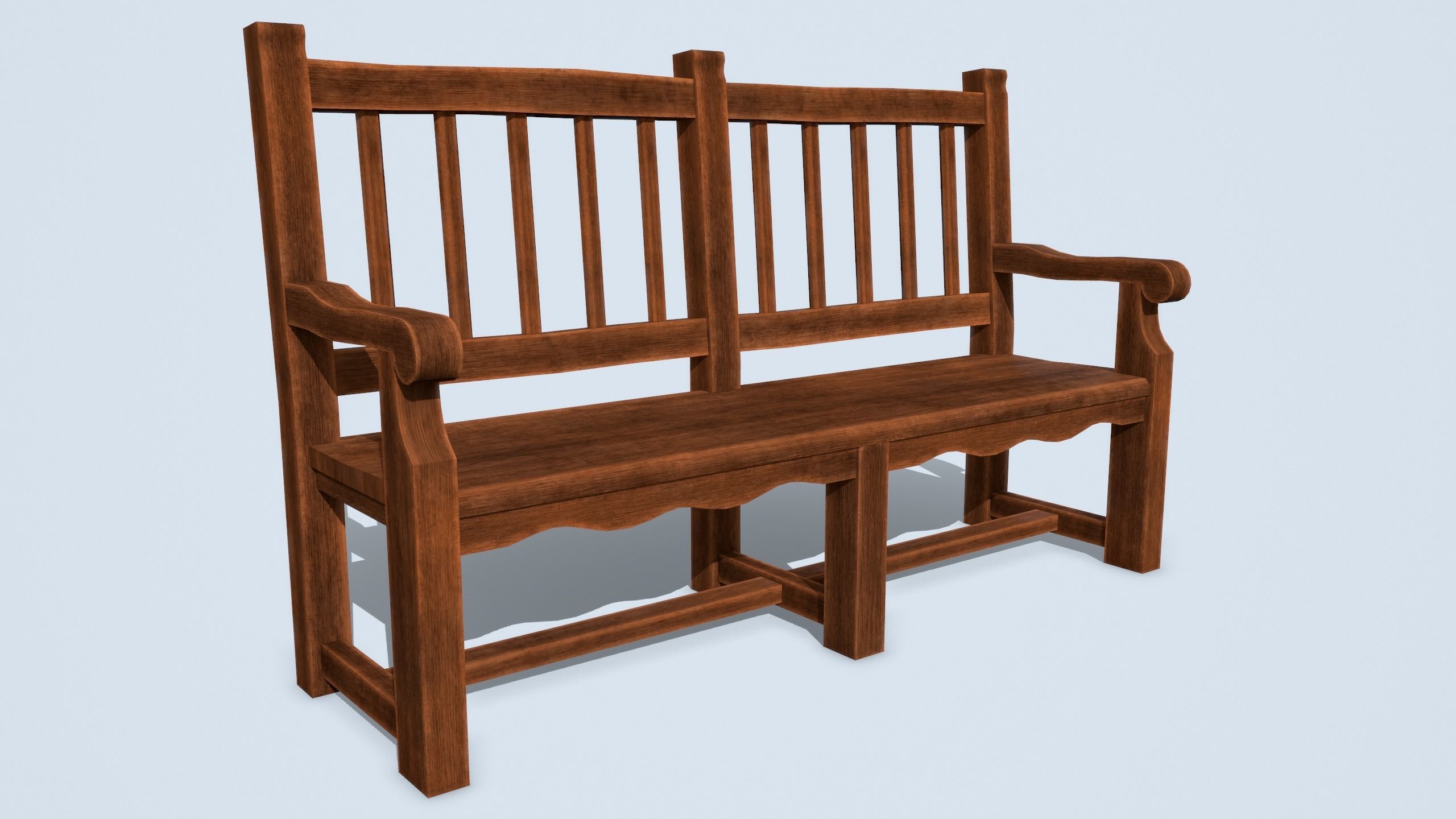 Antique Wooden Benches Low-poly 3D model_9