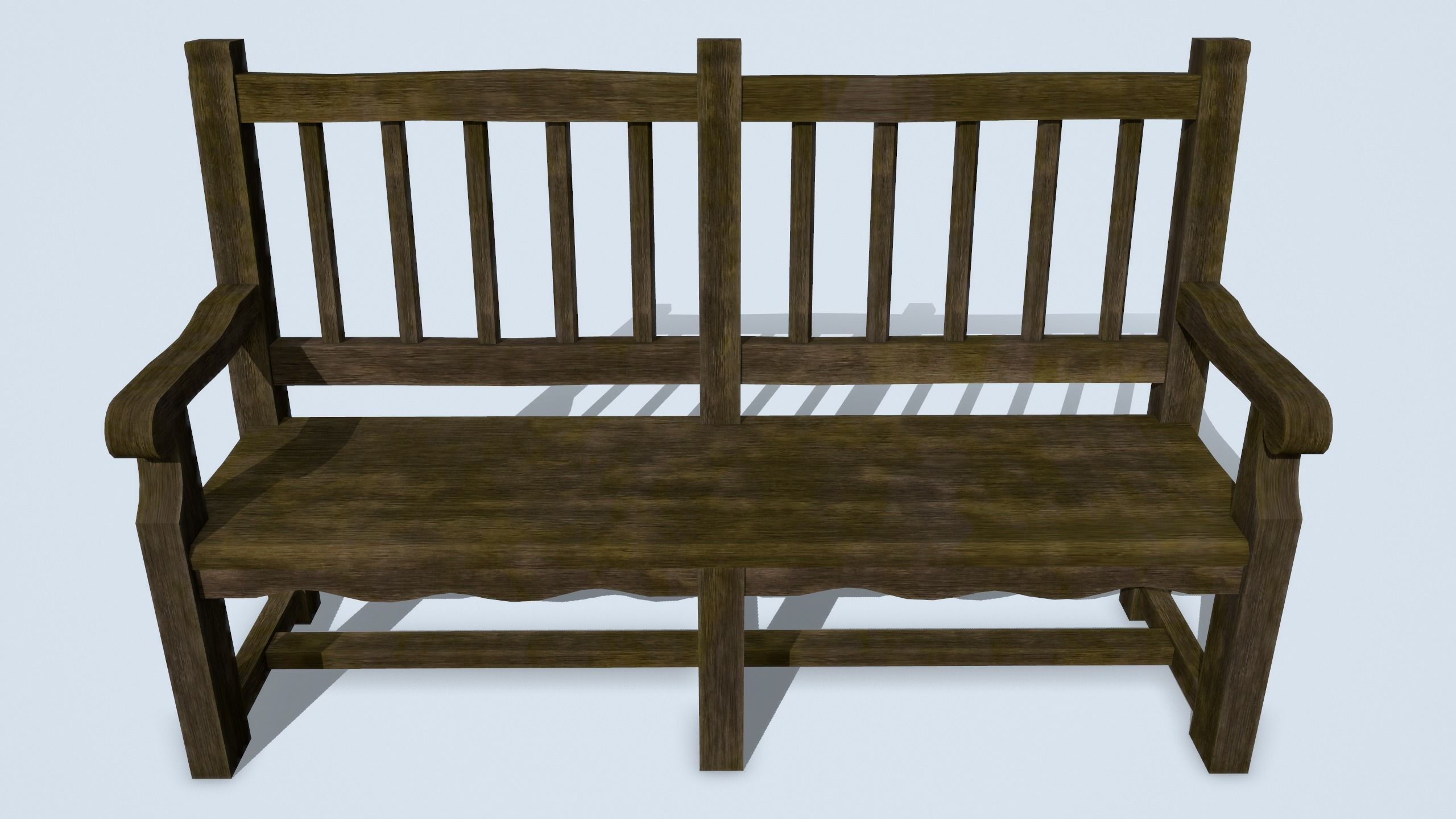 Antique Wooden Benches Low-poly 3D model_12
