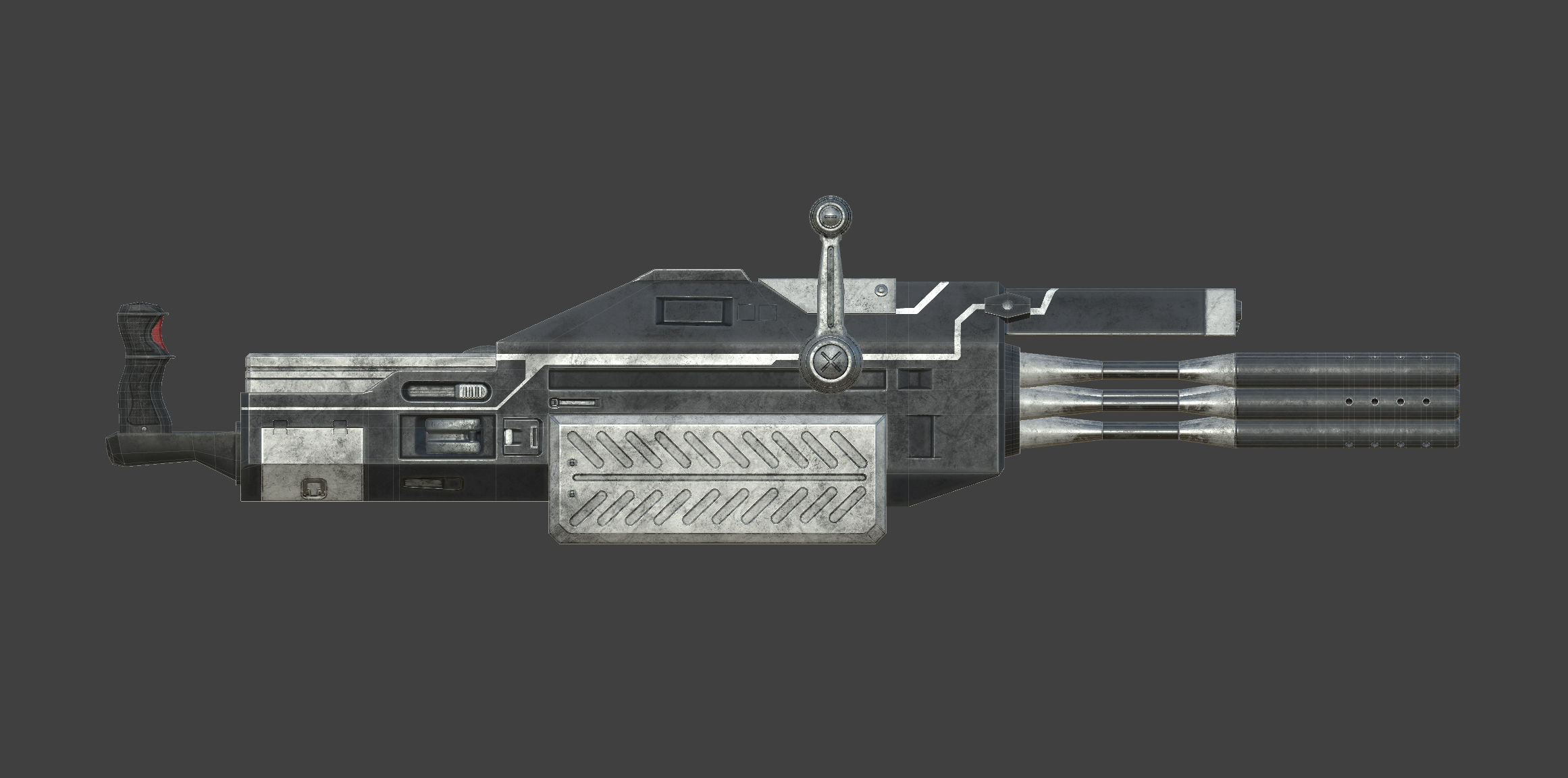 Futuristic minigun heavy weapon Low-poly 3D model_23