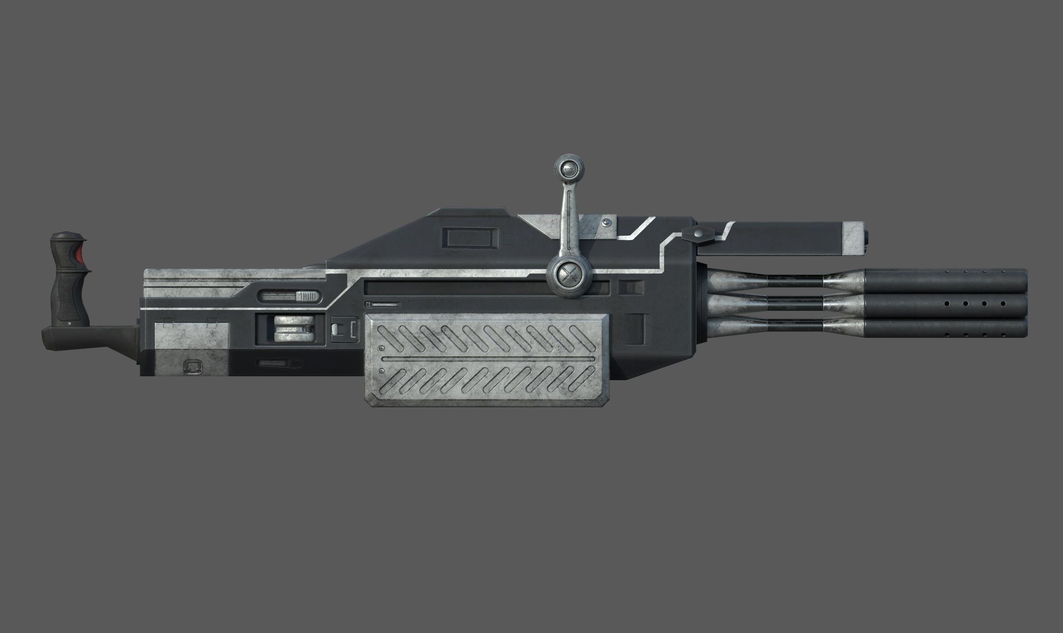Futuristic minigun heavy weapon Low-poly 3D model_8