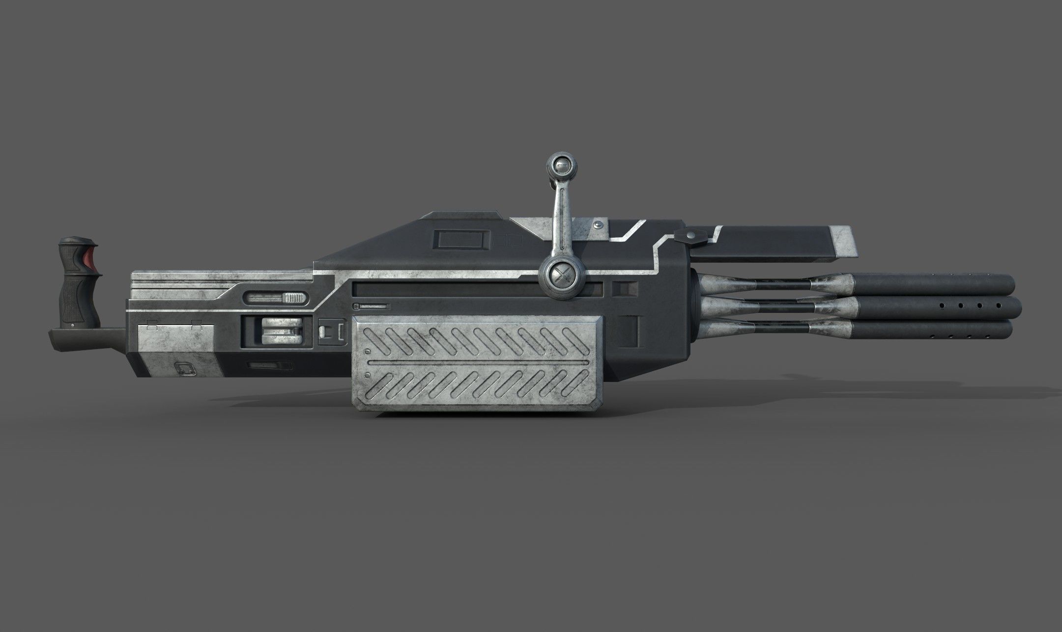 Futuristic minigun heavy weapon Low-poly 3D model_7