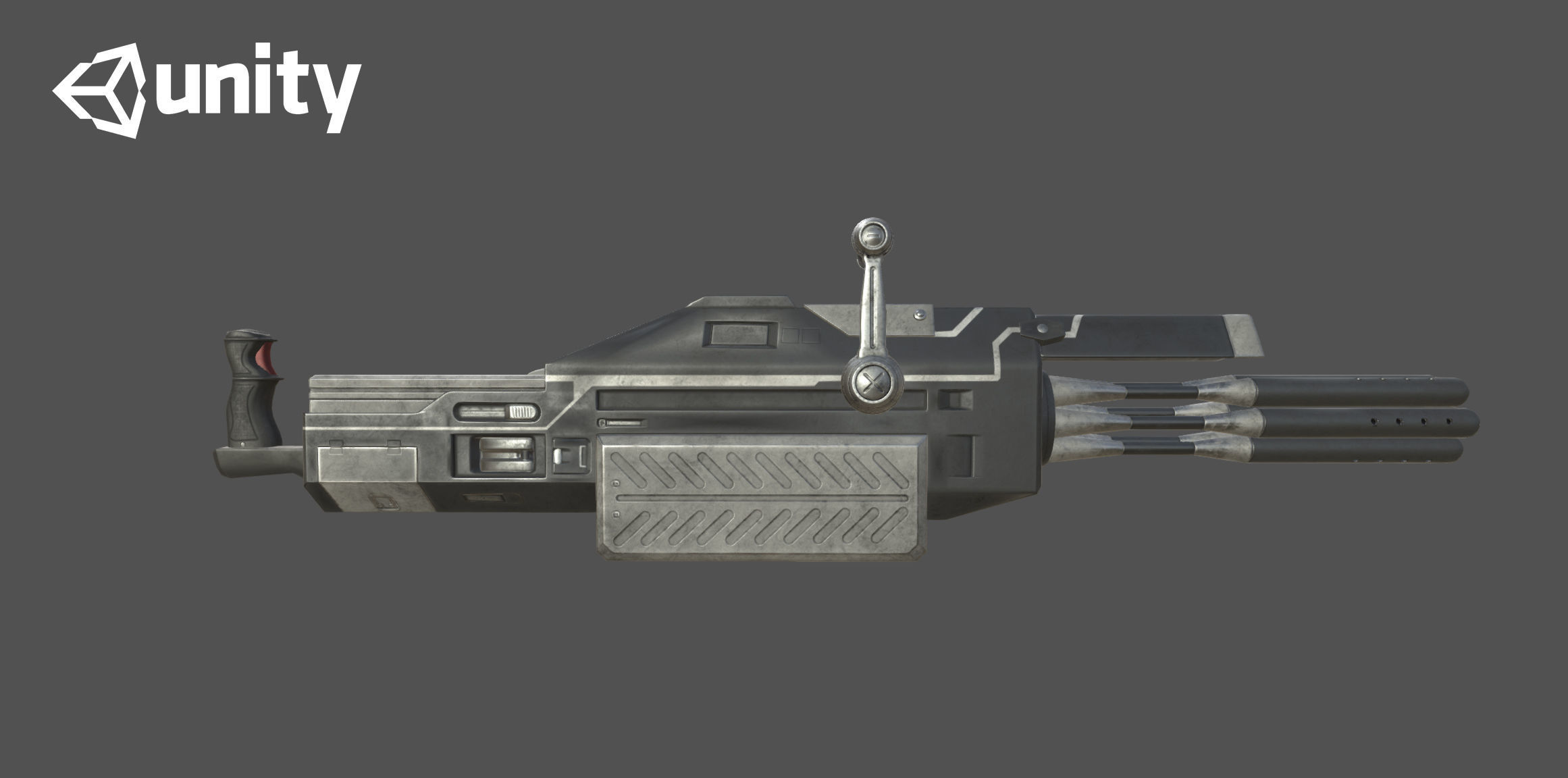 Futuristic minigun heavy weapon Low-poly 3D model_12