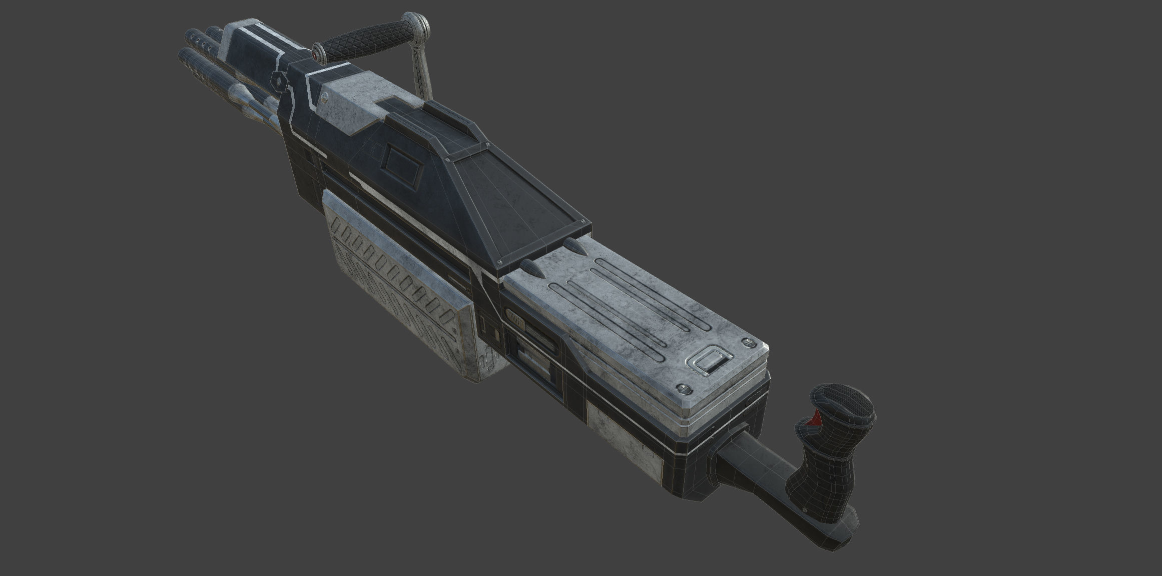 Futuristic minigun heavy weapon Low-poly 3D model_17