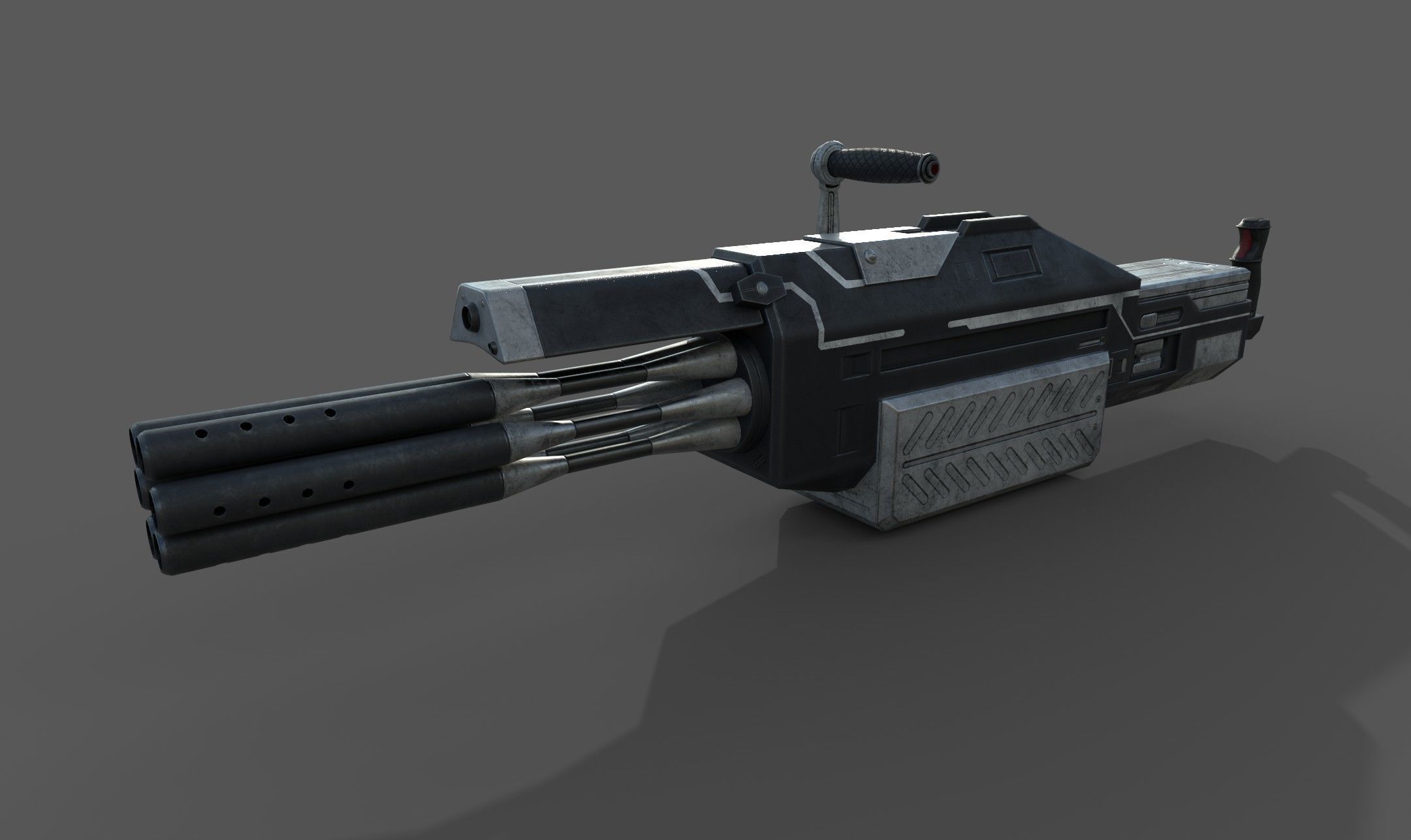 Futuristic minigun heavy weapon Low-poly 3D model_5