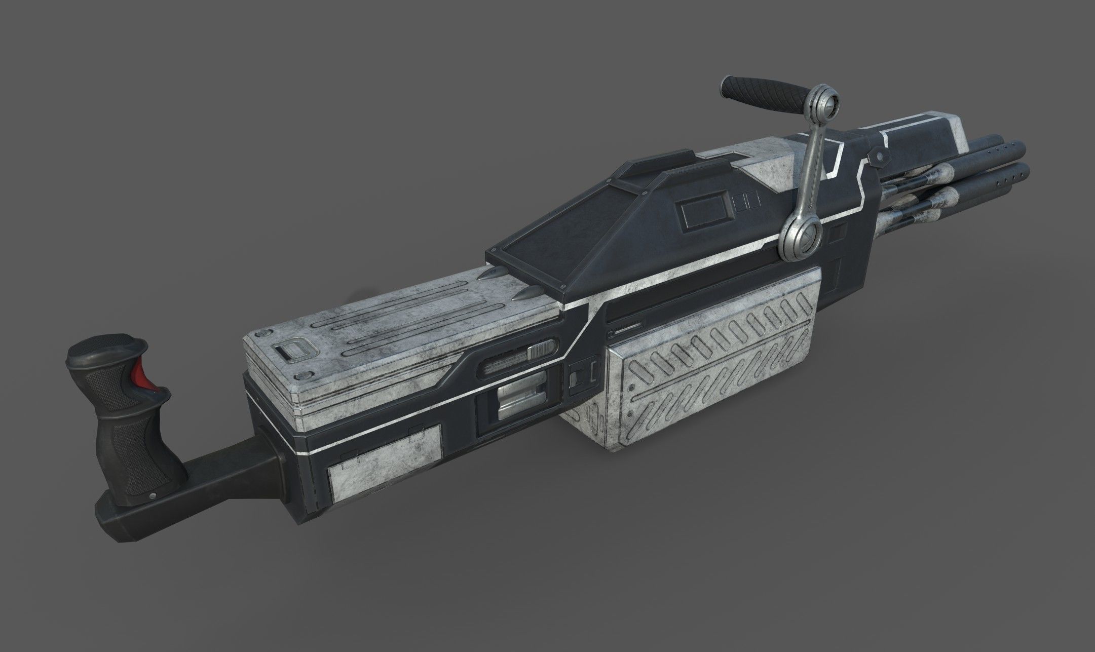 Futuristic minigun heavy weapon Low-poly 3D model_2