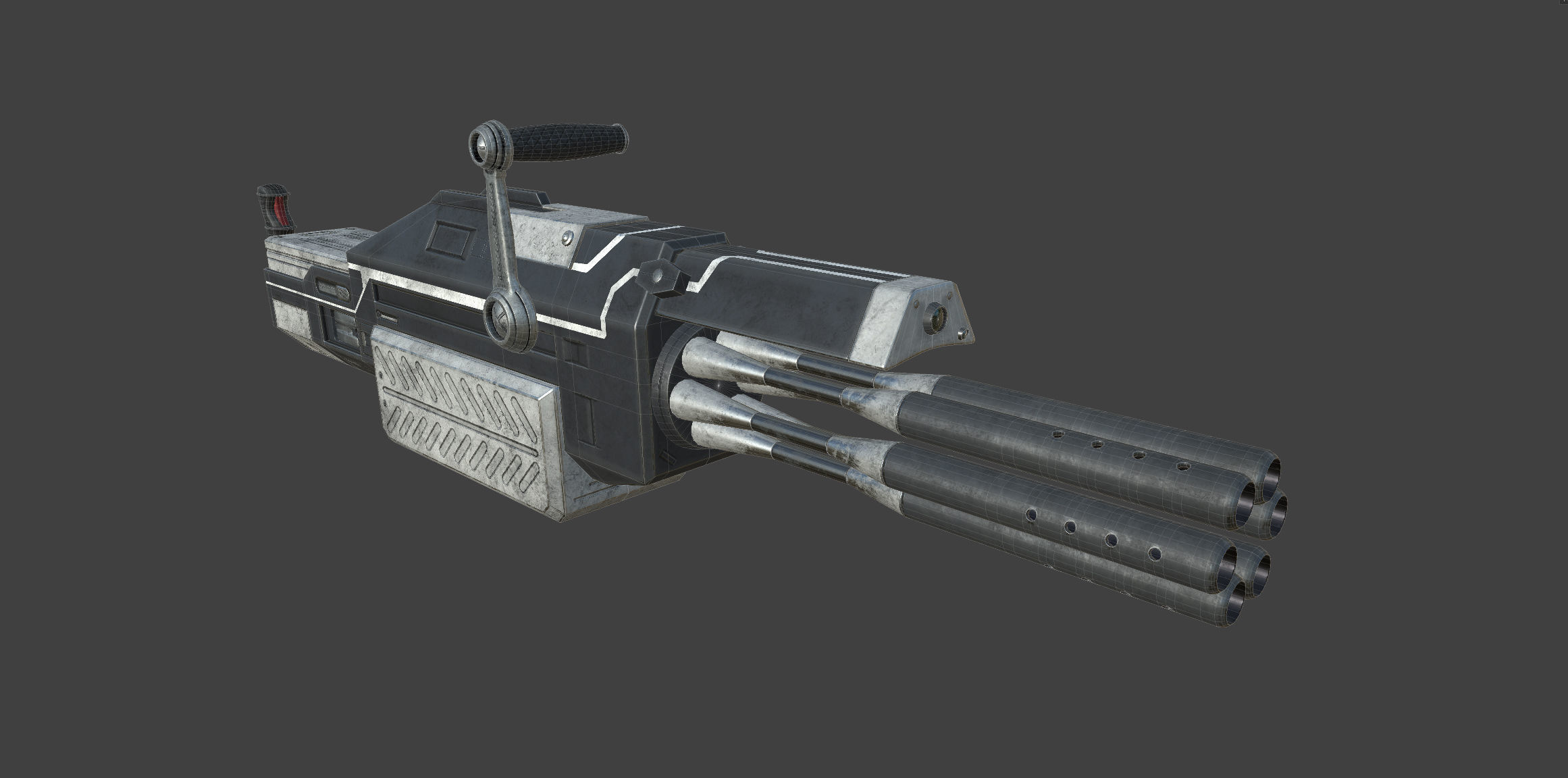Futuristic minigun heavy weapon Low-poly 3D model_19