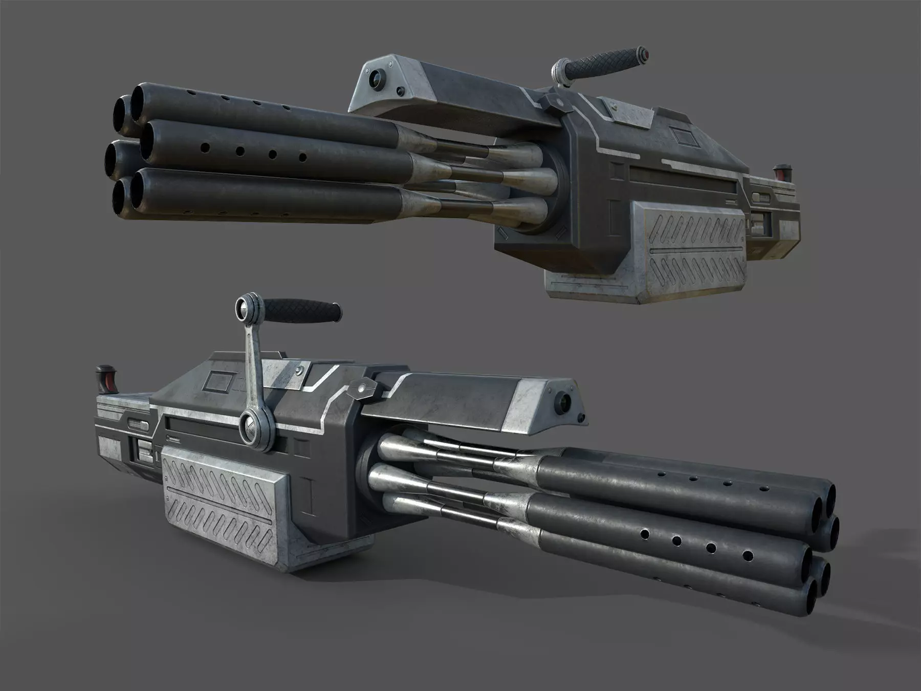 Futuristic minigun heavy weapon Low-poly 3D model_0