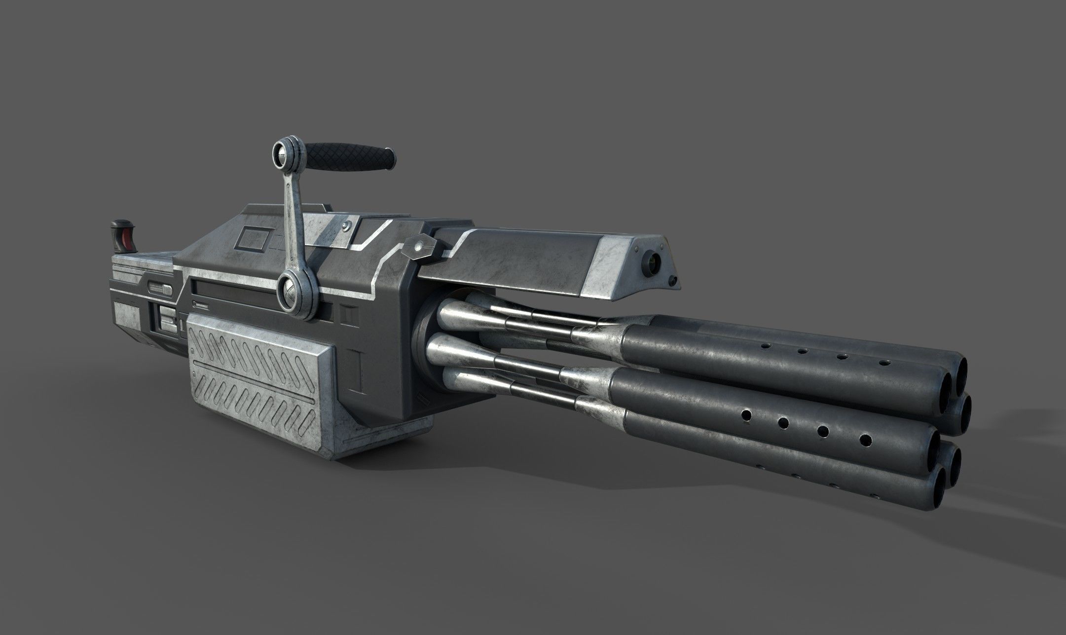 Futuristic minigun heavy weapon Low-poly 3D model_1