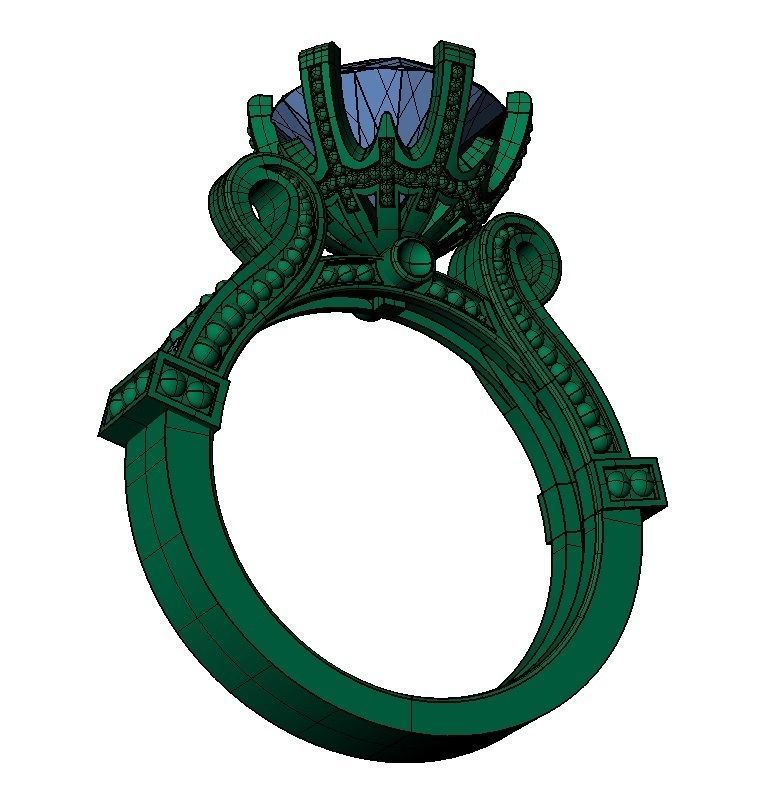 engagement ring with gems 3D print model_5