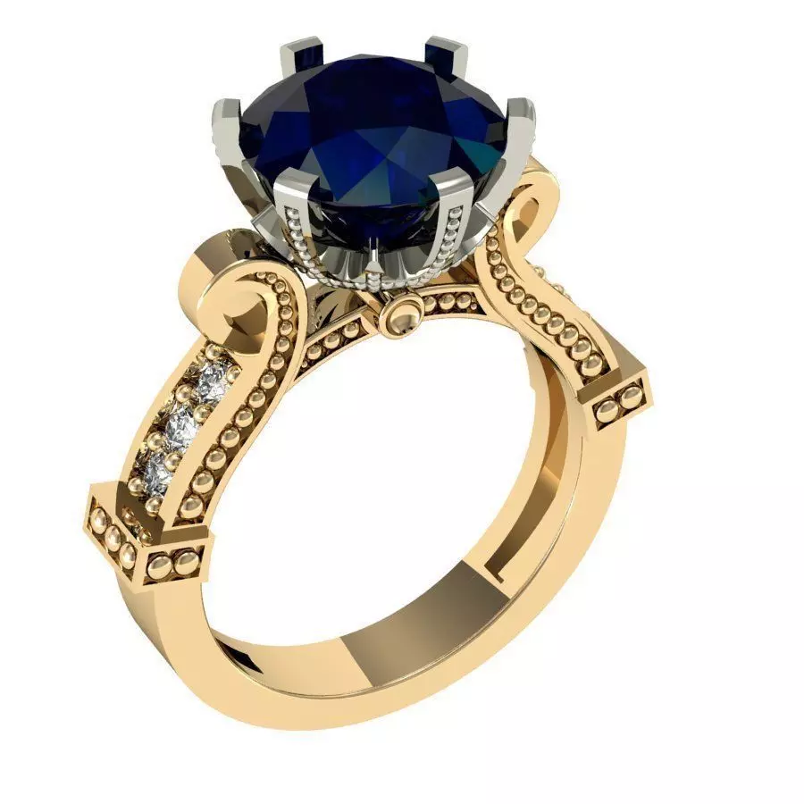 engagement ring with gems 3D print model_0