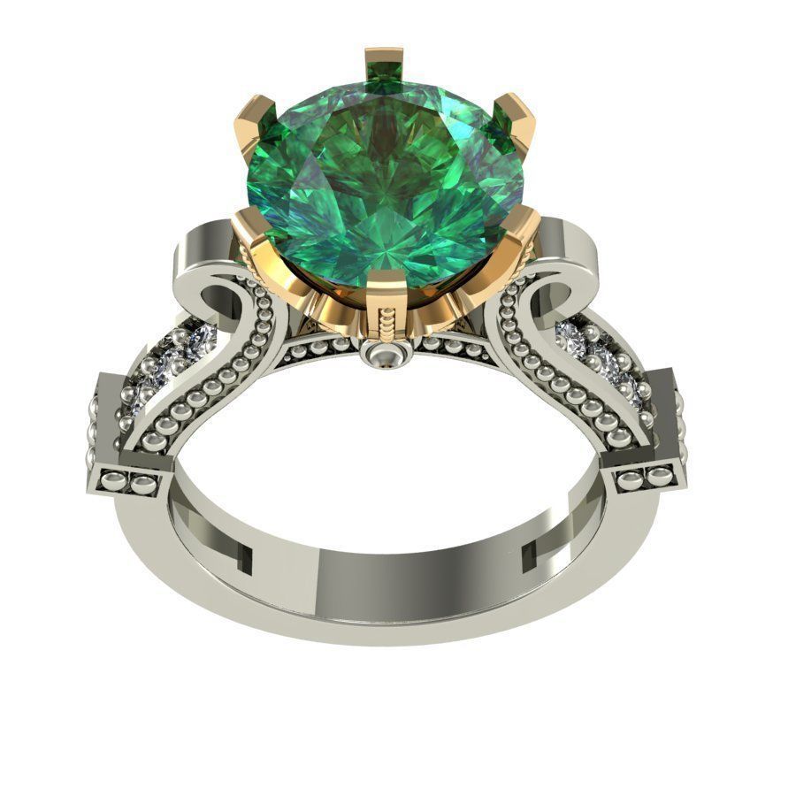 engagement ring with gems 3D print model_2