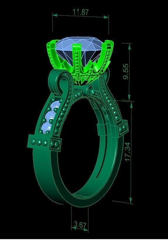 engagement ring with gems 3D print model_6