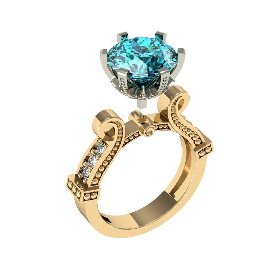 engagement ring with gems 3D print model_1