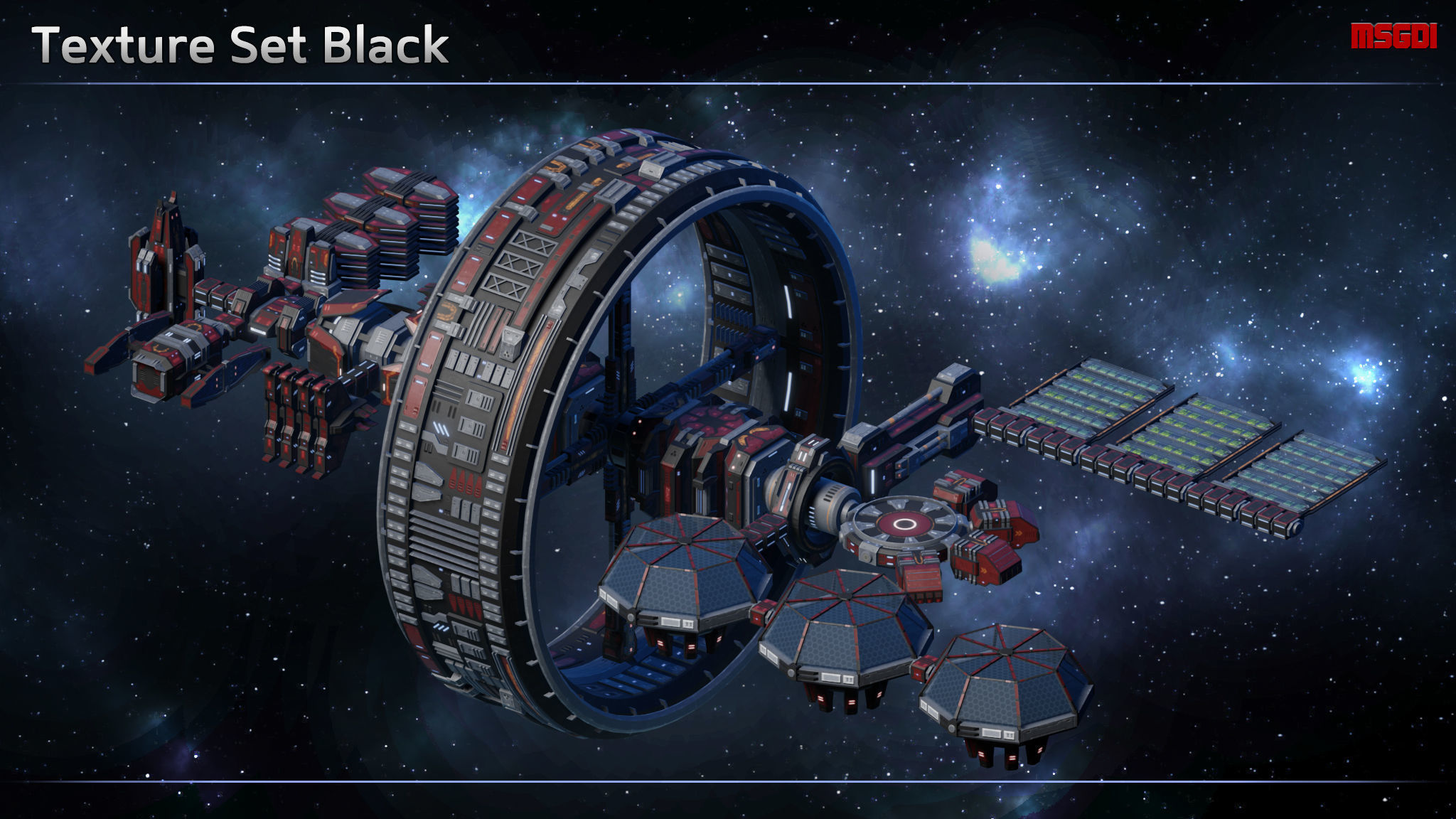 Modular Space Station Complex Low-poly 3D model_11