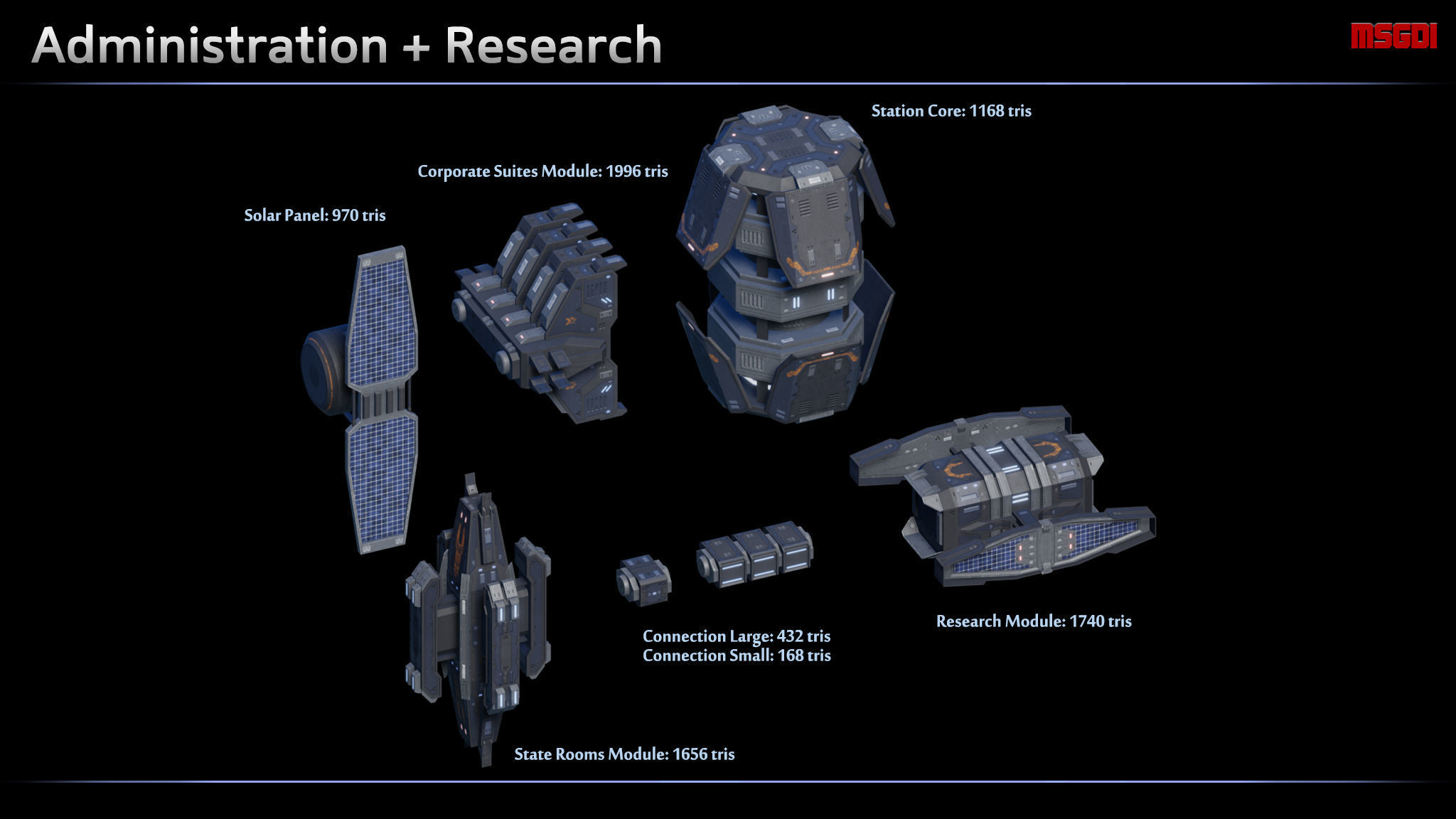Modular Space Station Complex Low-poly 3D model_3