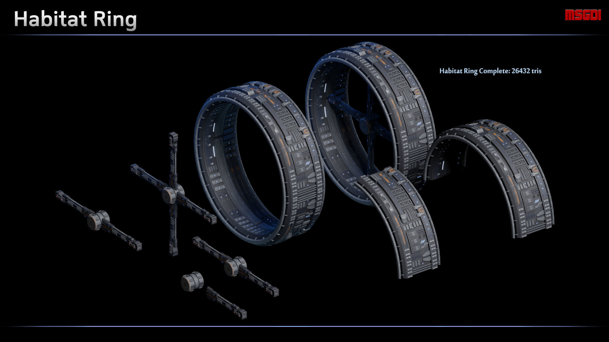 Modular Space Station Complex Low-poly 3D model_2