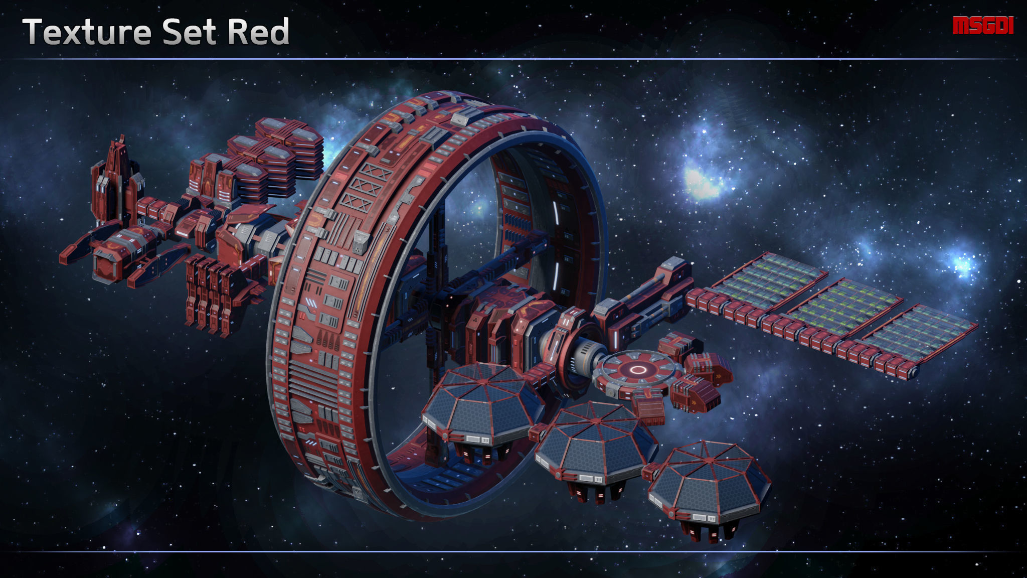 Modular Space Station Complex Low-poly 3D model_14