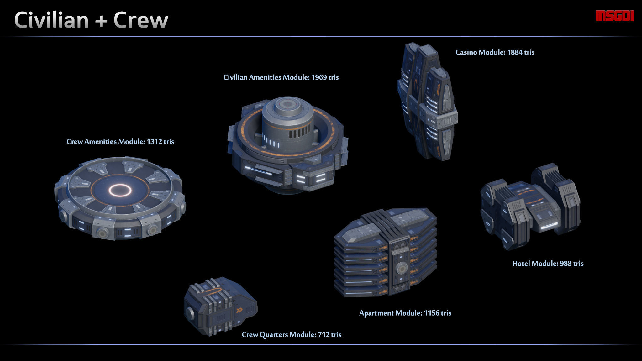 Modular Space Station Complex Low-poly 3D model_4