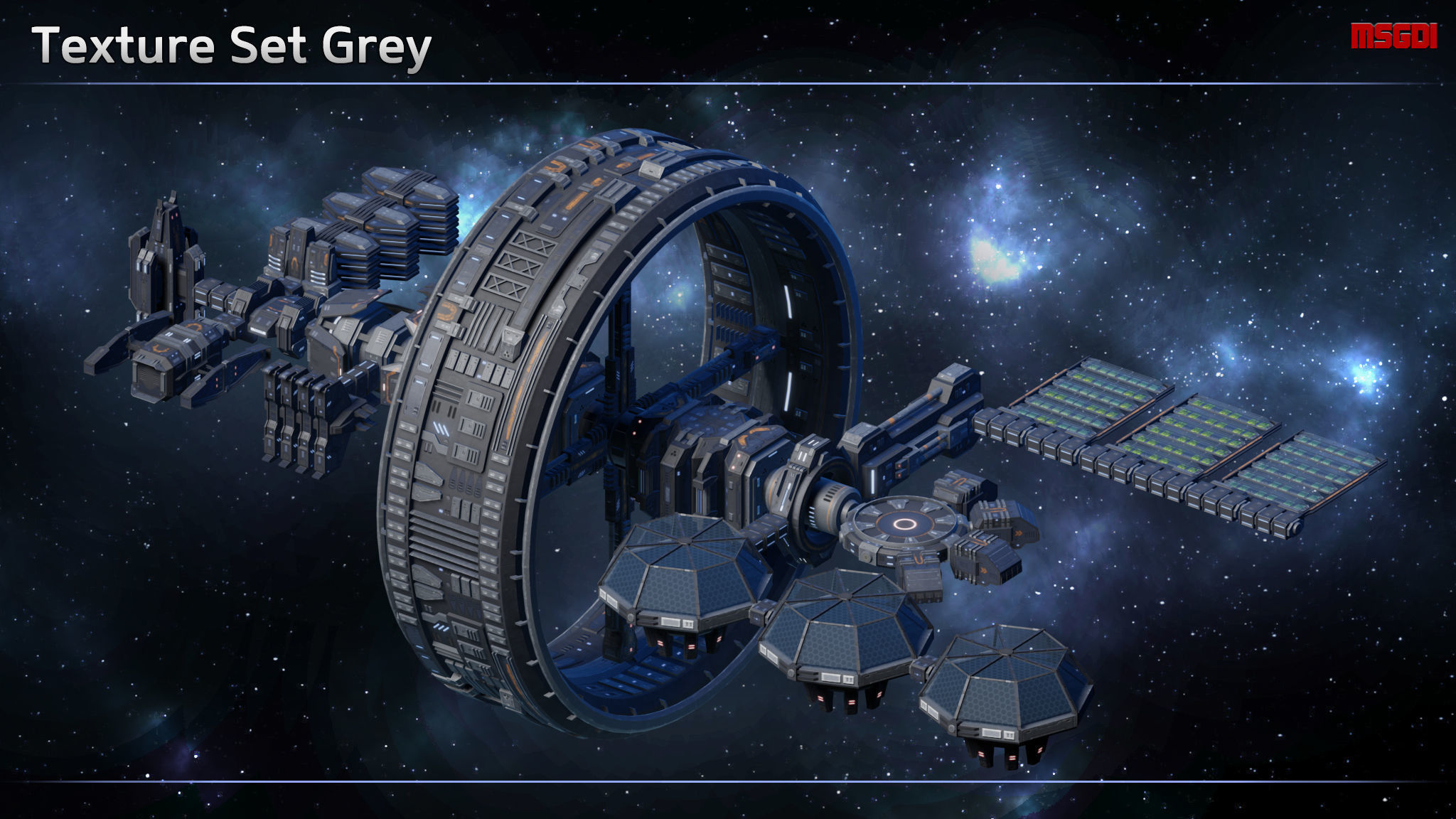 Modular Space Station Complex Low-poly 3D model_13