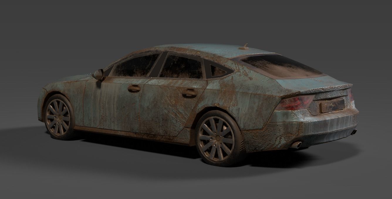 Old Rusty Car Low-poly 3D model_1
