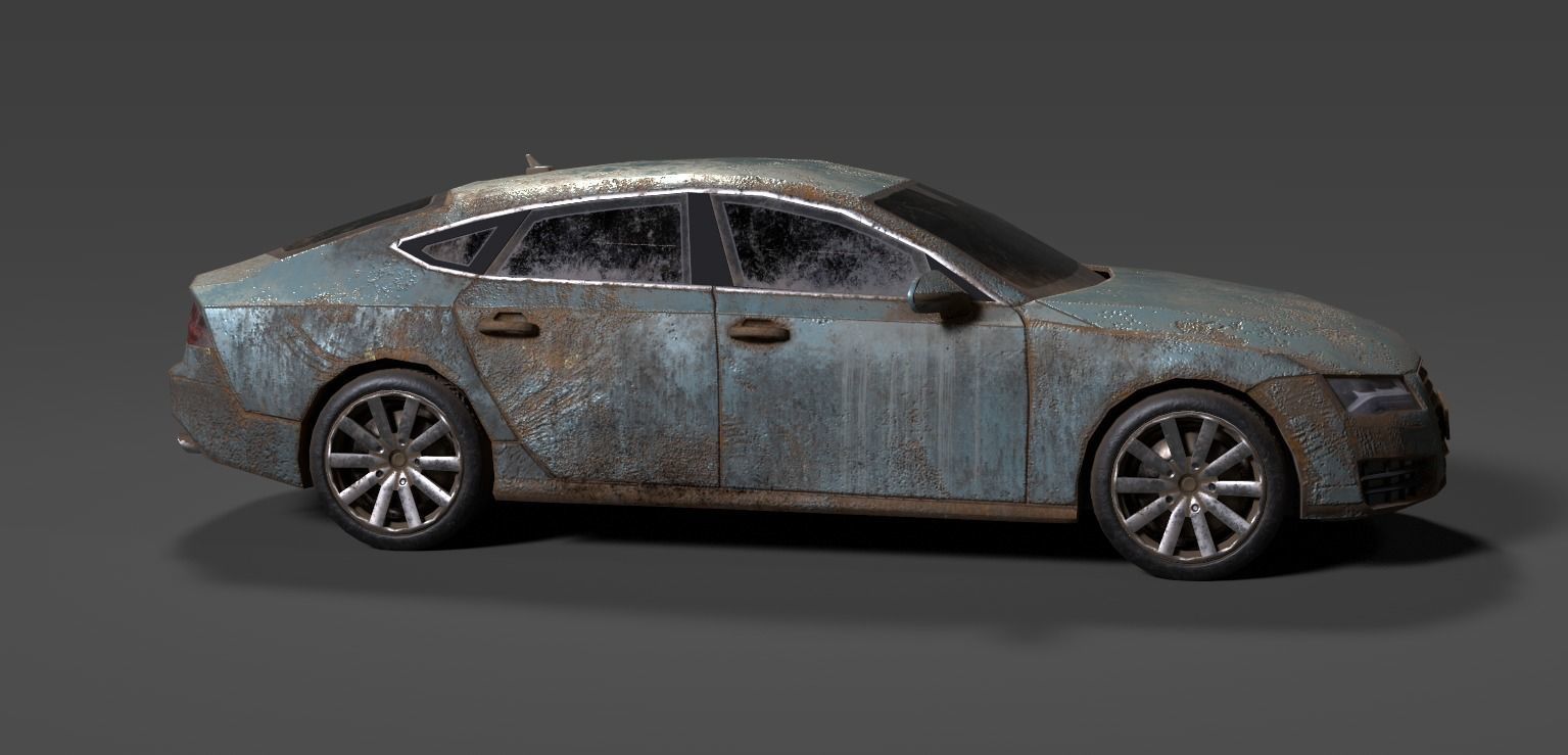 Old Rusty Car Low-poly 3D model_2