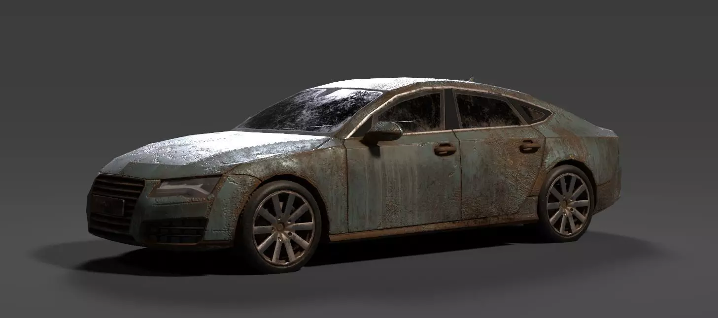 Old Rusty Car Low-poly 3D model_0