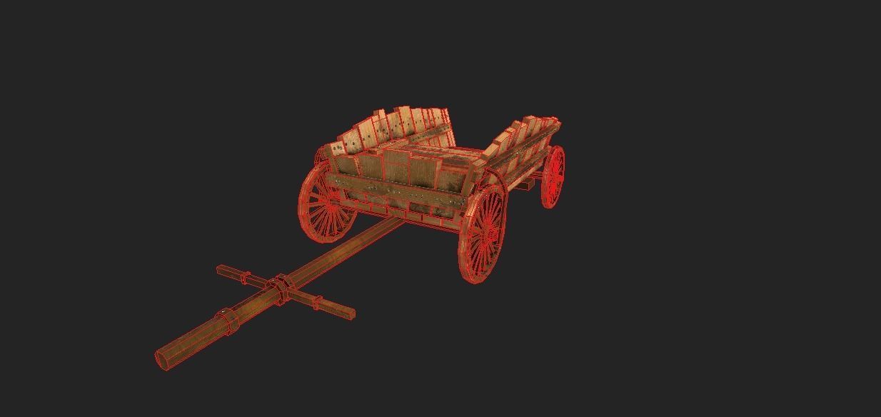 Low Poly Medieval Cart Low-poly 3D model_7