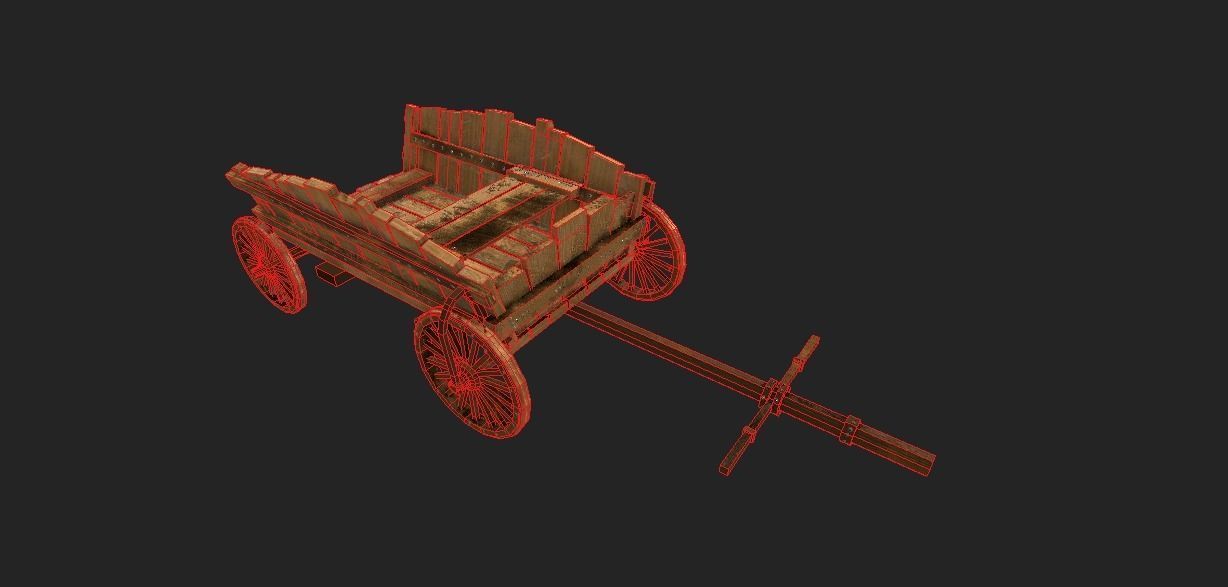 Low Poly Medieval Cart Low-poly 3D model_8