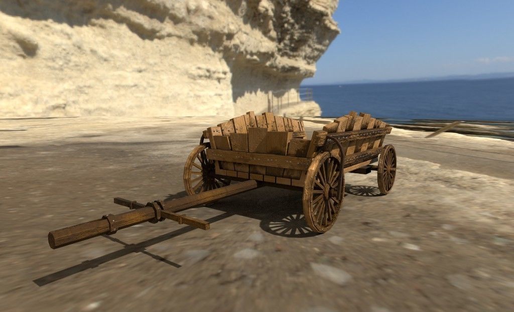 Low Poly Medieval Cart Low-poly 3D model_1