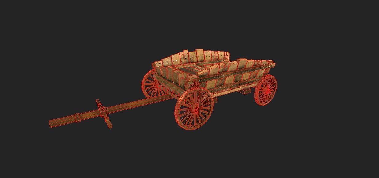 Low Poly Medieval Cart Low-poly 3D model_6