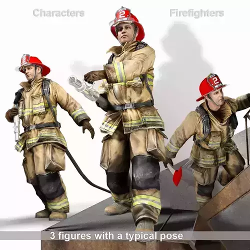 3D Firefighter characters Low-poly 3D model