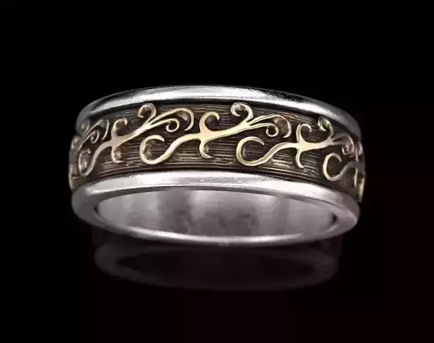 Engagement ring with patterns in two metals 420