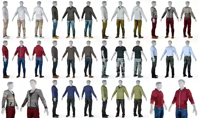 10 Casual Male Outfits V1 3D Model Collection