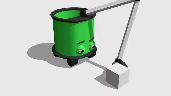 Character Low poly garbage can with handle Low-poly 3D model