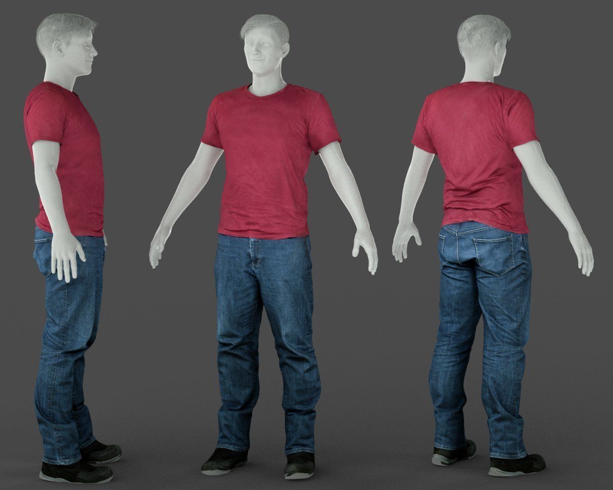 Male Casual Outfit 31 Tshirt Jeans Shoes Low-poly 3D model_4