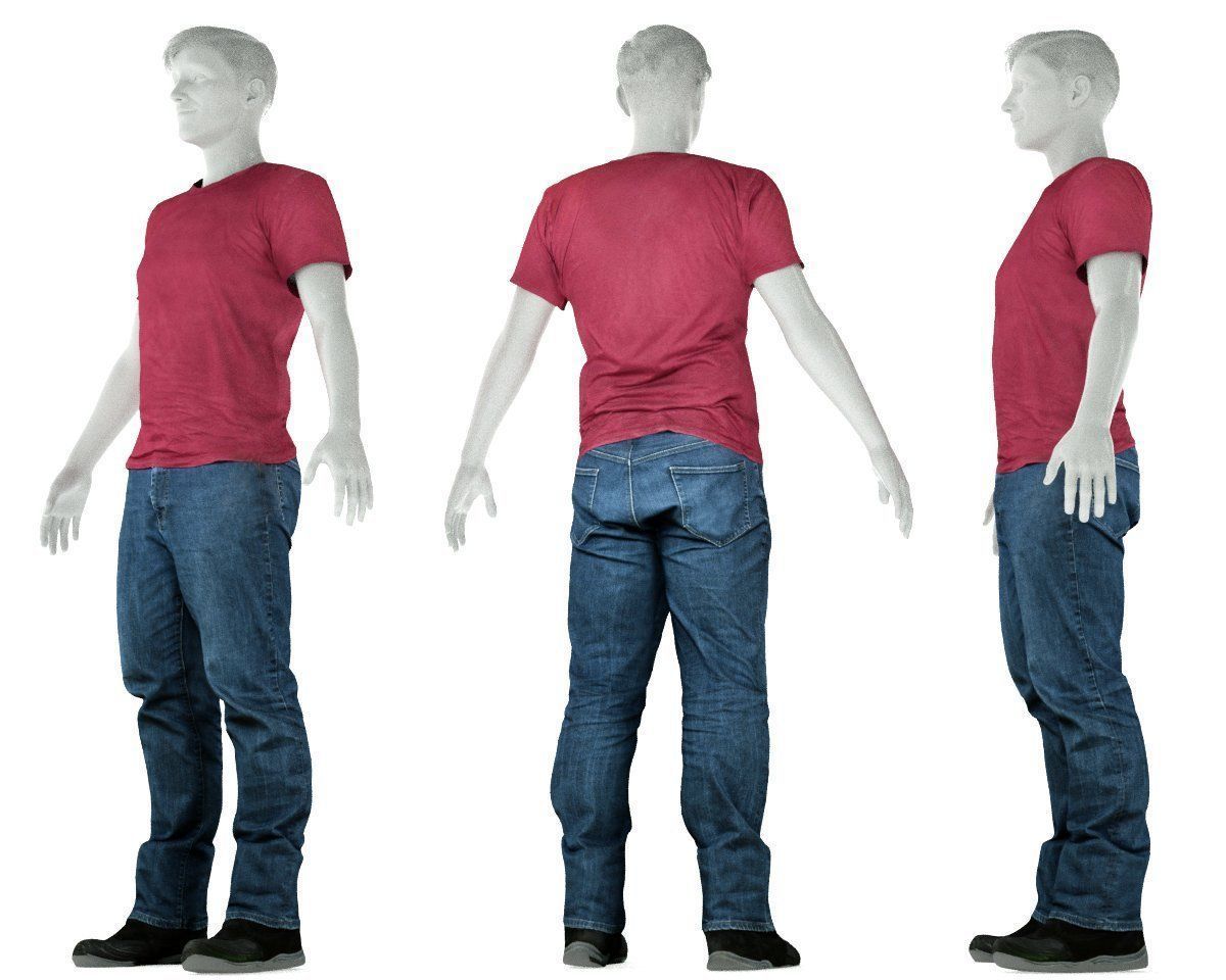 Male Casual Outfit 31 Tshirt Jeans Shoes Low-poly 3D model_7