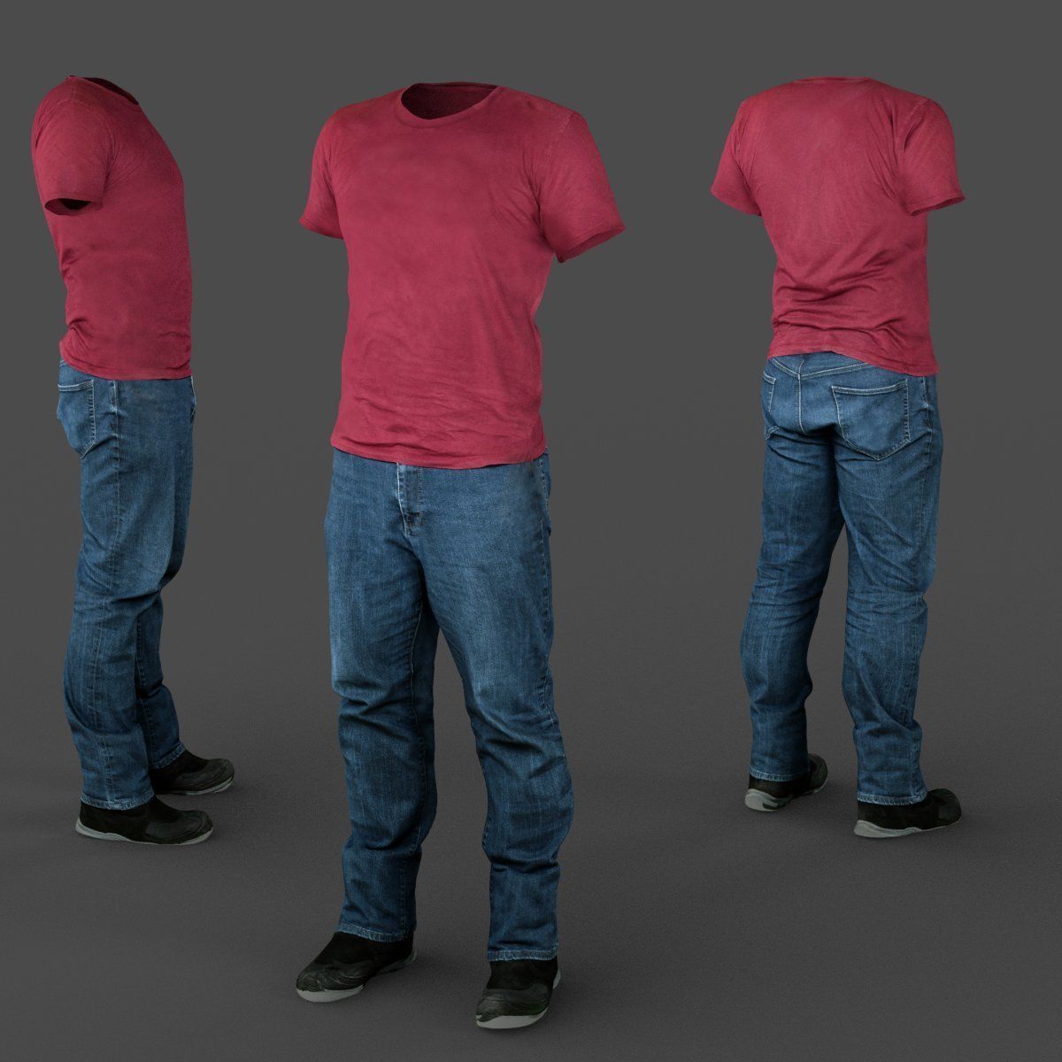 Male Casual Outfit 31 Tshirt Jeans Shoes Low-poly 3D model_5