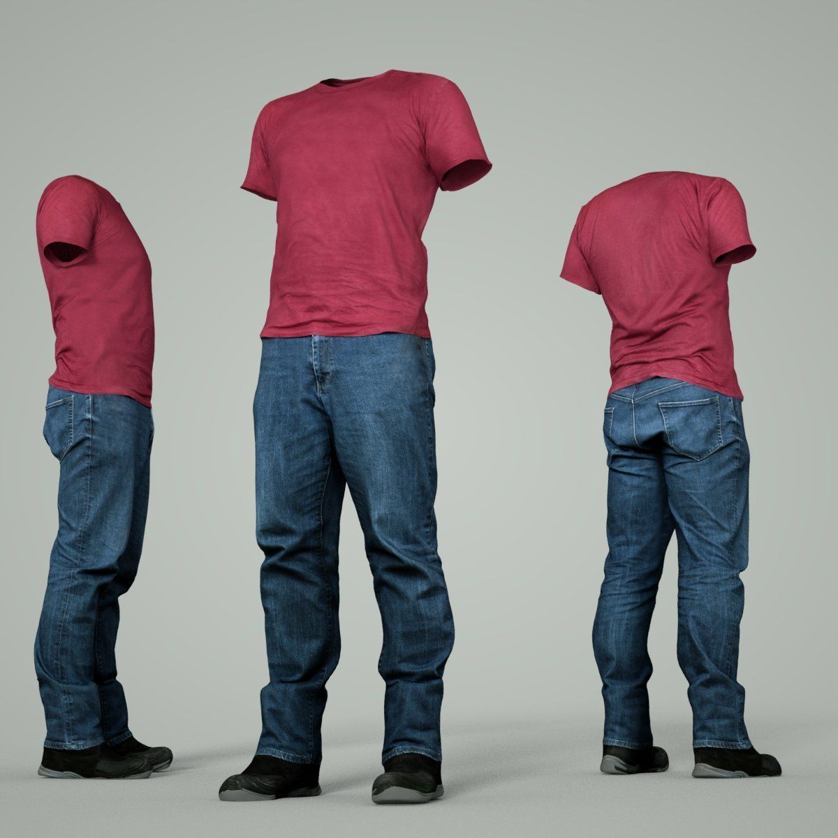 Male Casual Outfit 31 Tshirt Jeans Shoes Low-poly 3D model_8
