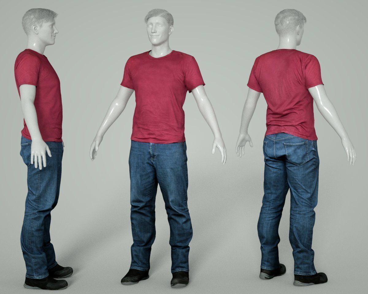 Male Casual Outfit 31 Tshirt Jeans Shoes Low-poly 3D model_2