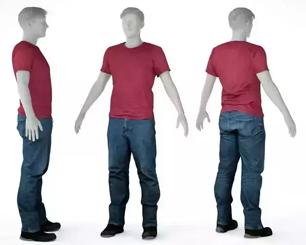 Male Casual Outfit 31 Tshirt Jeans Shoes Low-poly 3D model