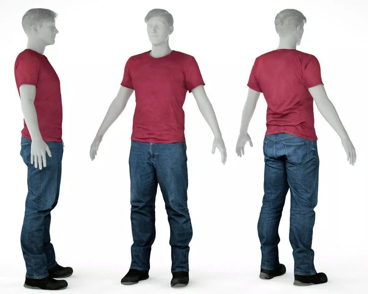 Male Casual Outfit 31 Tshirt Jeans Shoes Low-poly 3D model_0