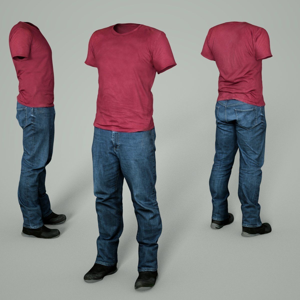 Male Casual Outfit 31 Tshirt Jeans Shoes Low-poly 3D model_6