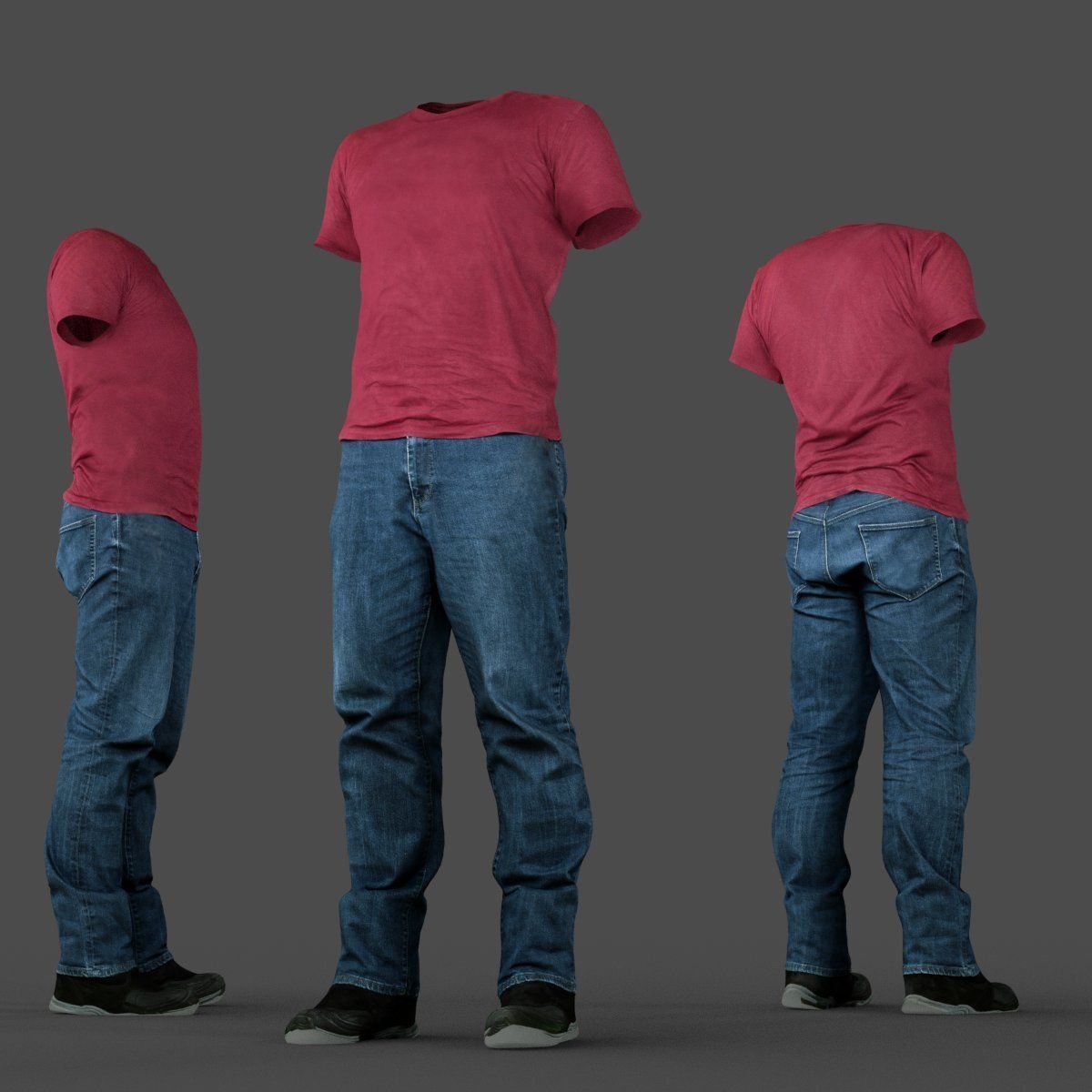 Male Casual Outfit 31 Tshirt Jeans Shoes Low-poly 3D model_3