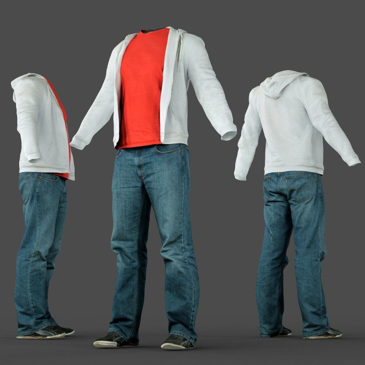 Male Casual Outfit 32 Hoodie Jeans Shoes Low-poly 3D model_7