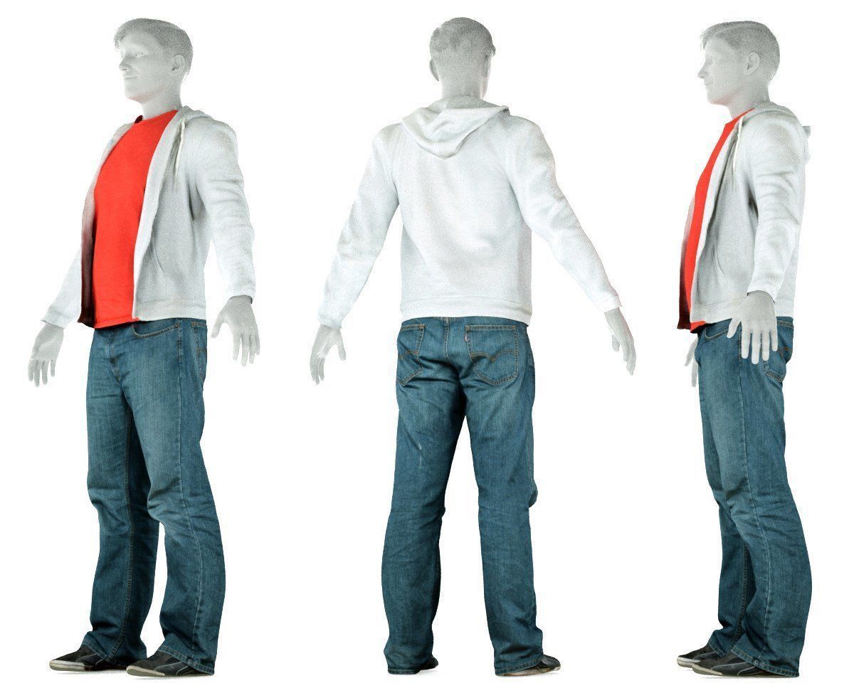 Male Casual Outfit 32 Hoodie Jeans Shoes Low-poly 3D model_6